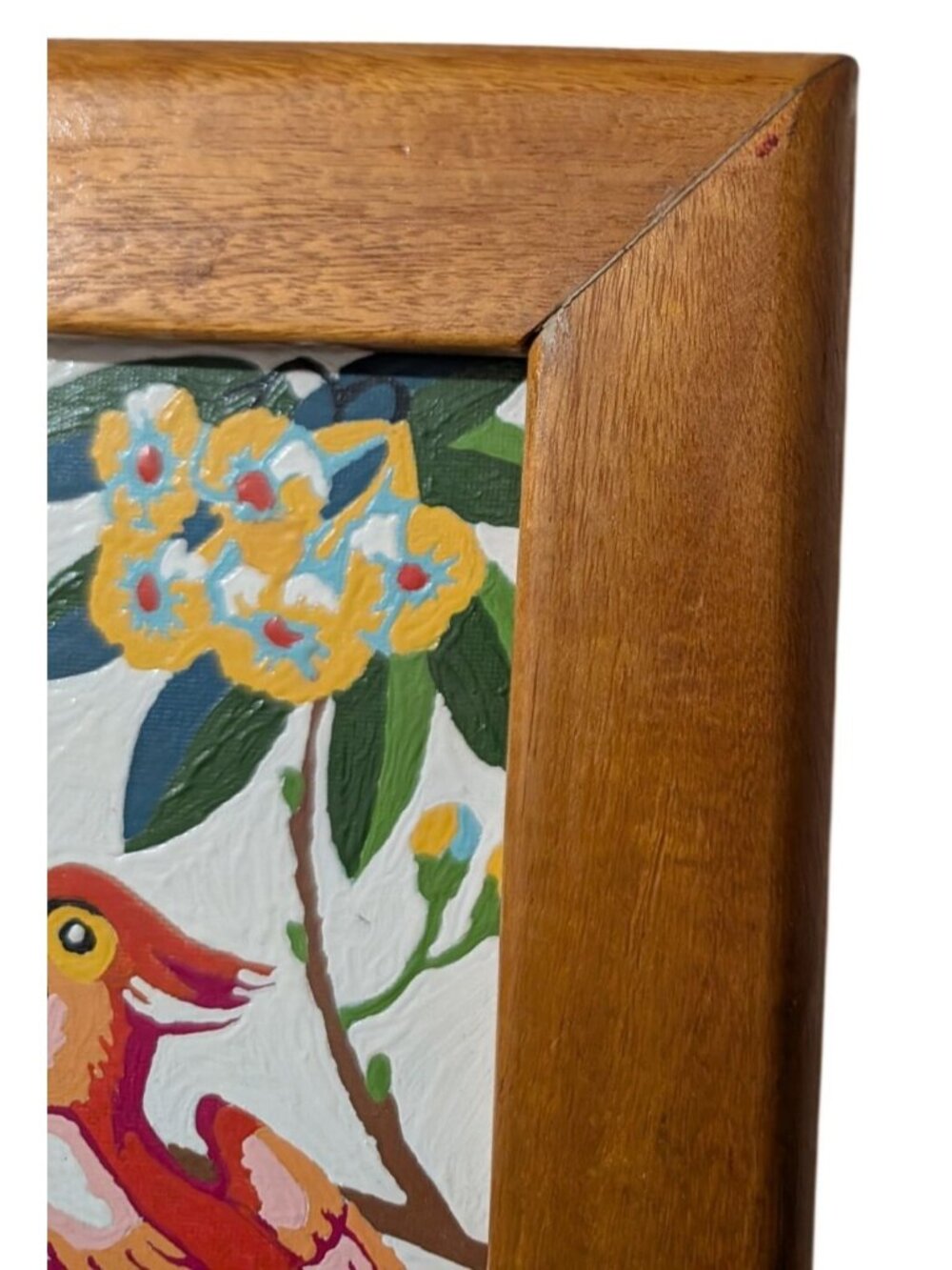 Vintage Paint by Number Cardinal red Birds Yellow Flowers wooded 10 in Folk art - Picture 5 of 11